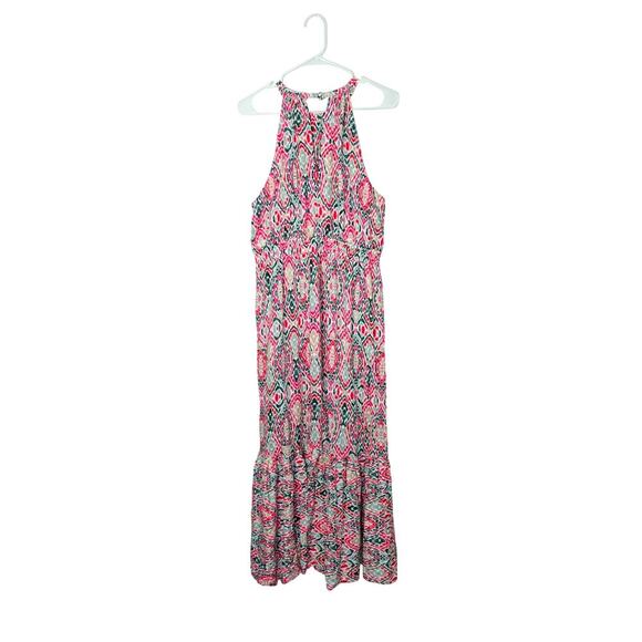 Calvin Klein Halter Neck Maxi Dress Tiered Sleeveless Sz 12 Large Allover Print - Picture 5 of 8